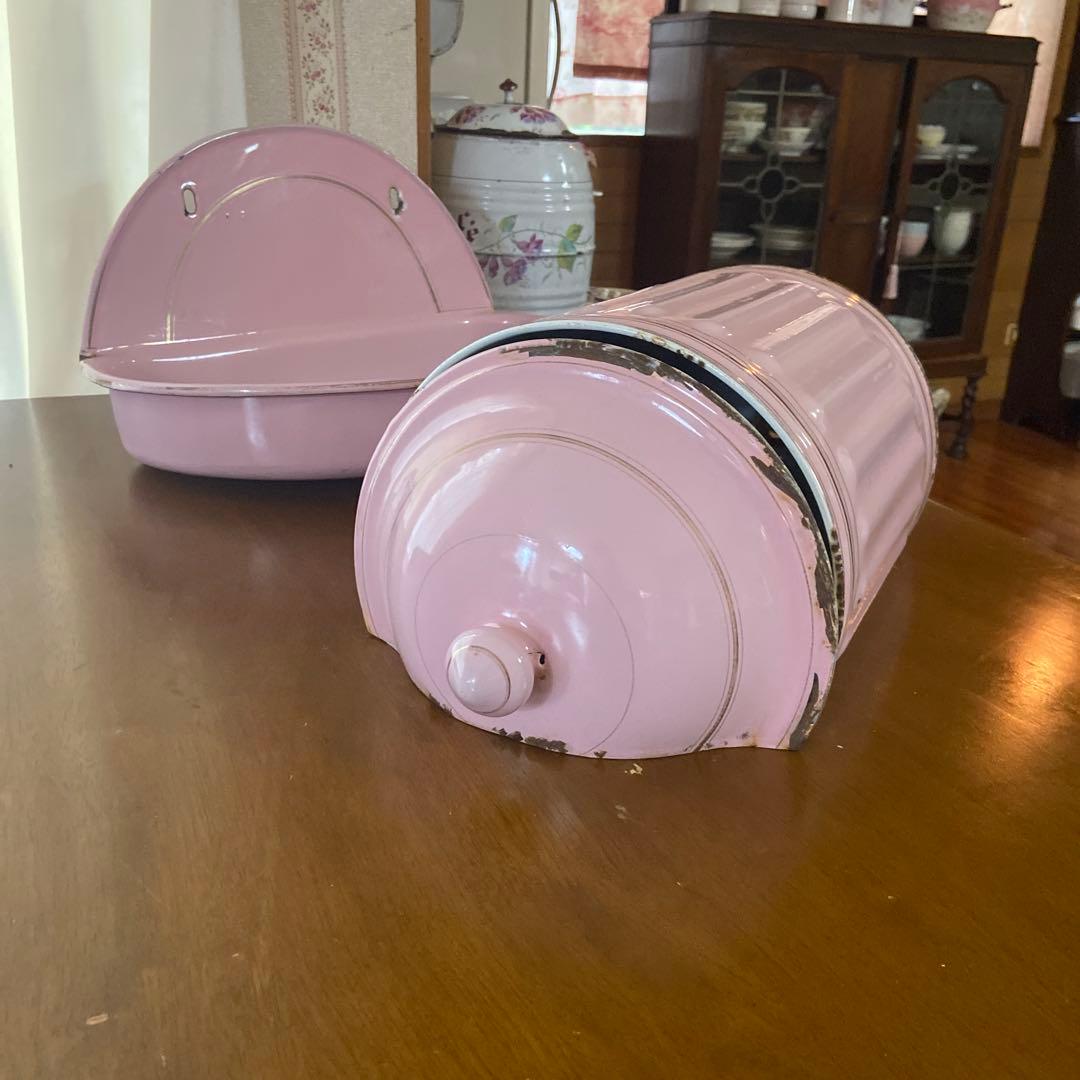 土日日曜日お値下げアンティークフランスホーローファウンテンピンク