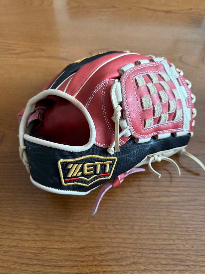 ZETT 軟式グローブ 赤黒 編み込みデザイン(限定)
