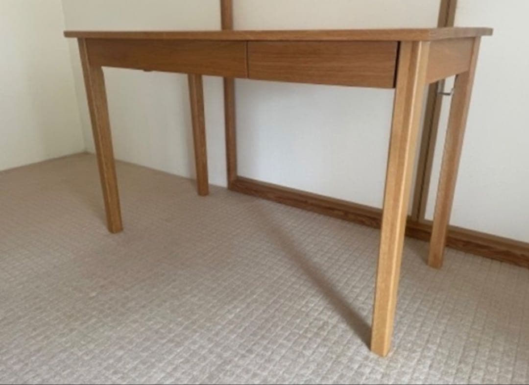 無印良品 木製デスク 110cm オーク材 引き出し・フック付き