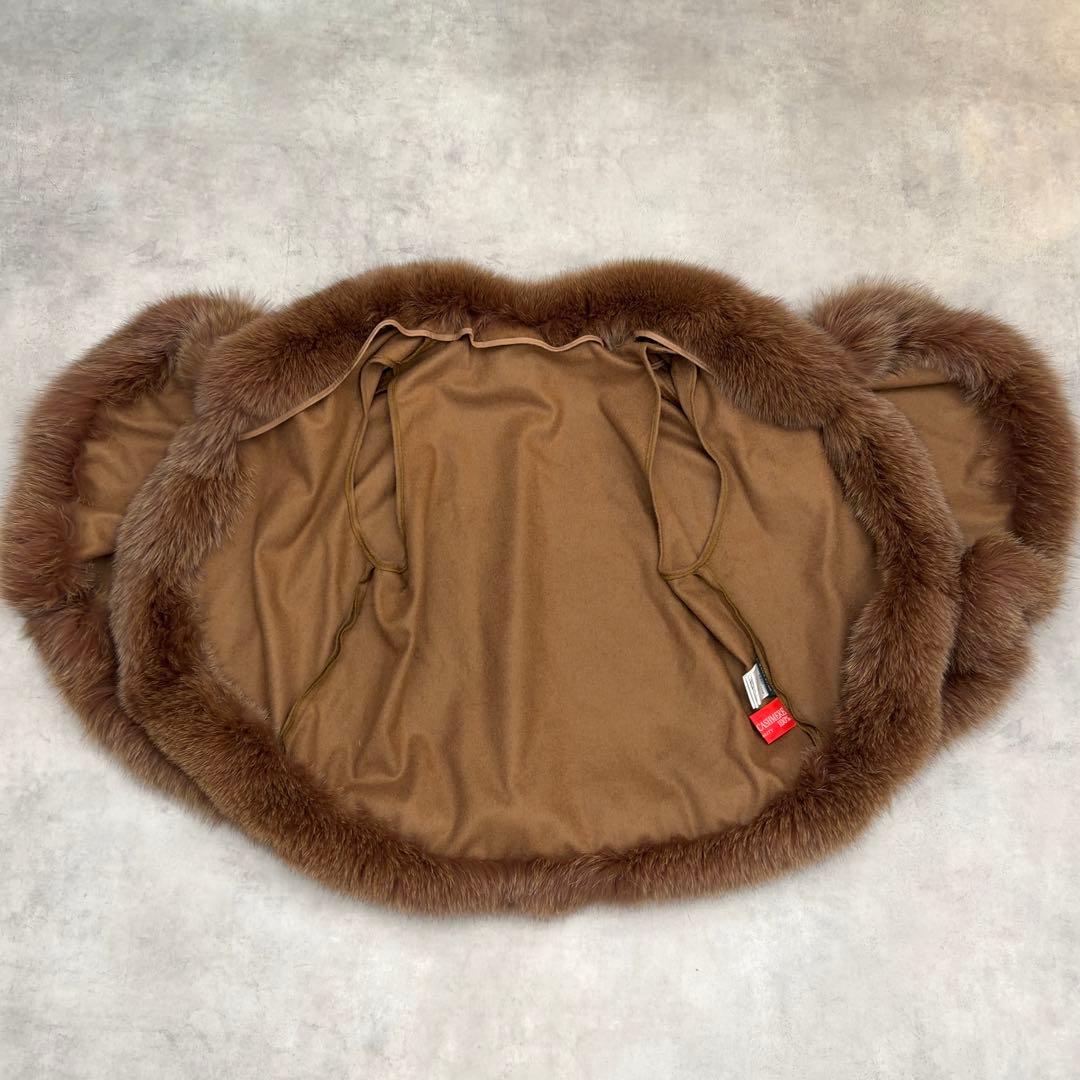 【SAGA FURS】2way カシミヤ100% リアルフォックス ポンチョ M