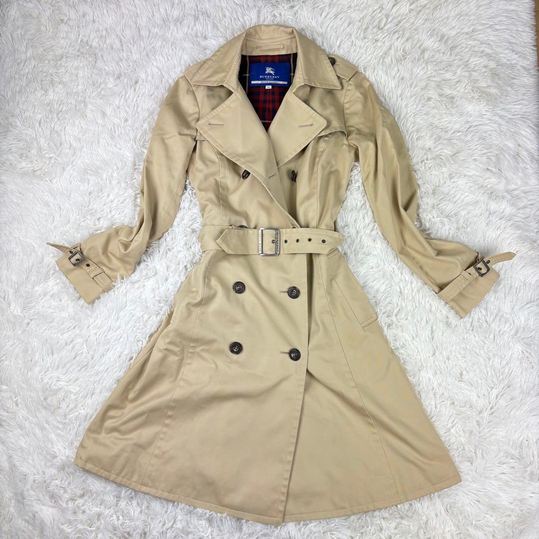 【美品】バーバリーブルーレーベル　トレンチコート　ロング丈　ノバチェックベルトM