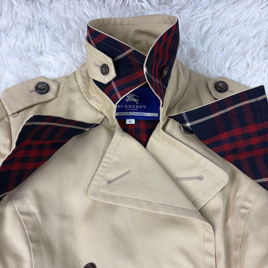 【美品】バーバリーブルーレーベル　トレンチコート　ロング丈　ノバチェックベルトM