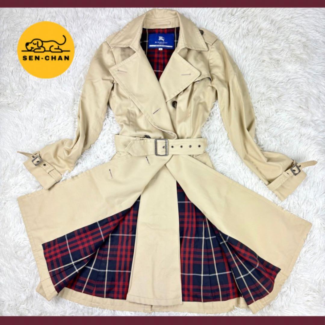 【美品】バーバリーブルーレーベル　トレンチコート　ロング丈　ノバチェックベルトM