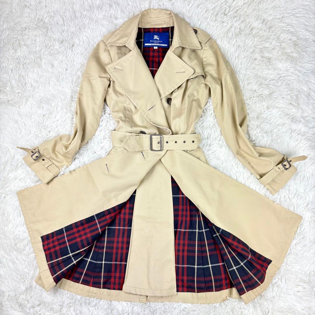 【美品】バーバリーブルーレーベル　トレンチコート　ロング丈　ノバチェックベルトM