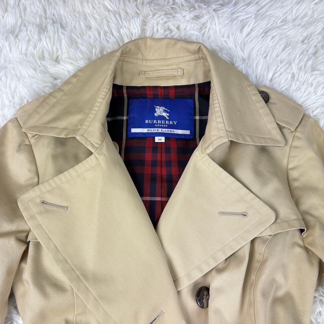 【美品】バーバリーブルーレーベル　トレンチコート　ロング丈　ノバチェックベルトM