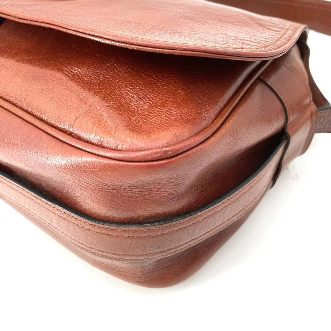 美品✨CELINE セリーヌ ショルダーバッグ 馬車 金具 レザー ブラウン