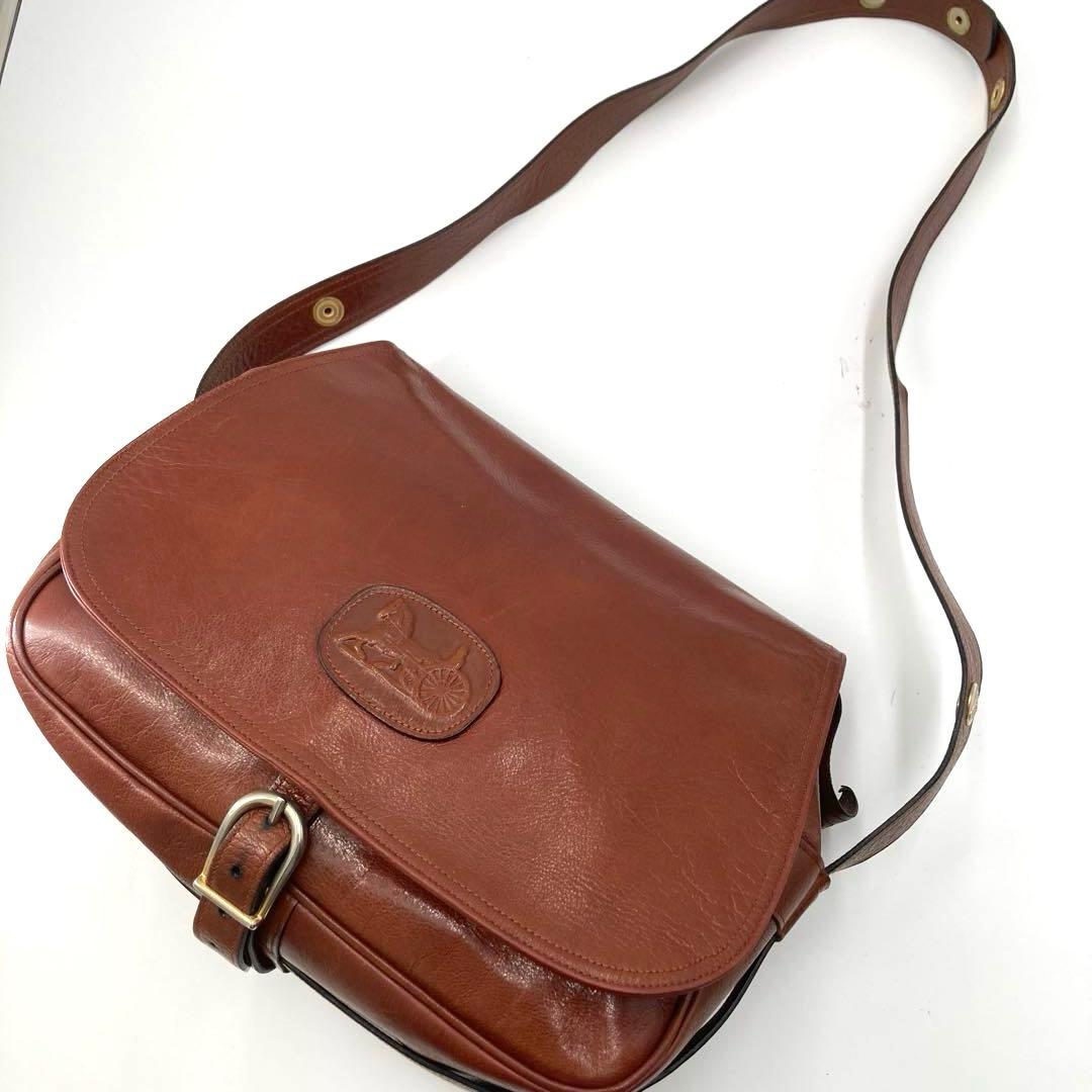 美品✨CELINE セリーヌ ショルダーバッグ 馬車 金具 レザー ブラウン