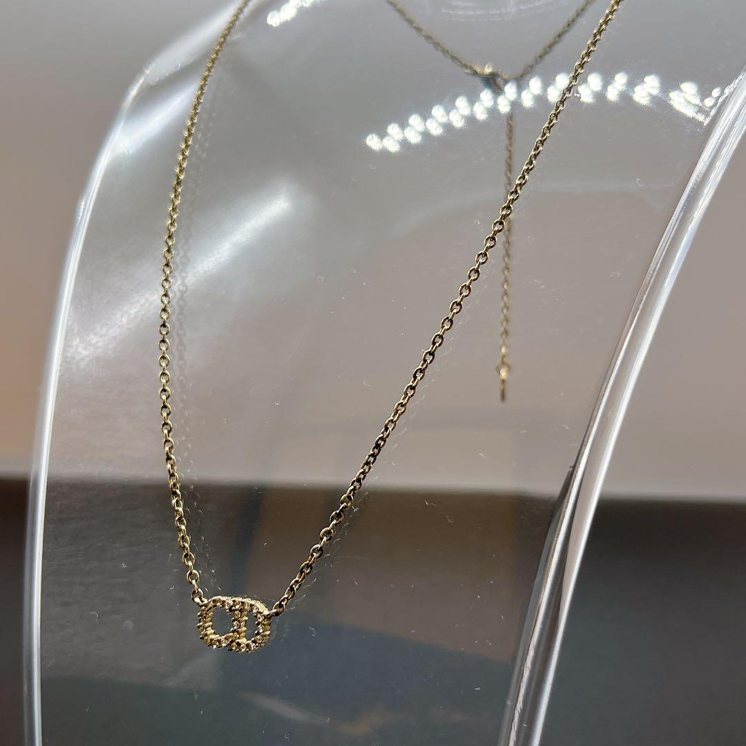 【Christian Dior】CDロゴ ネックレス ゴールド ラインストーン