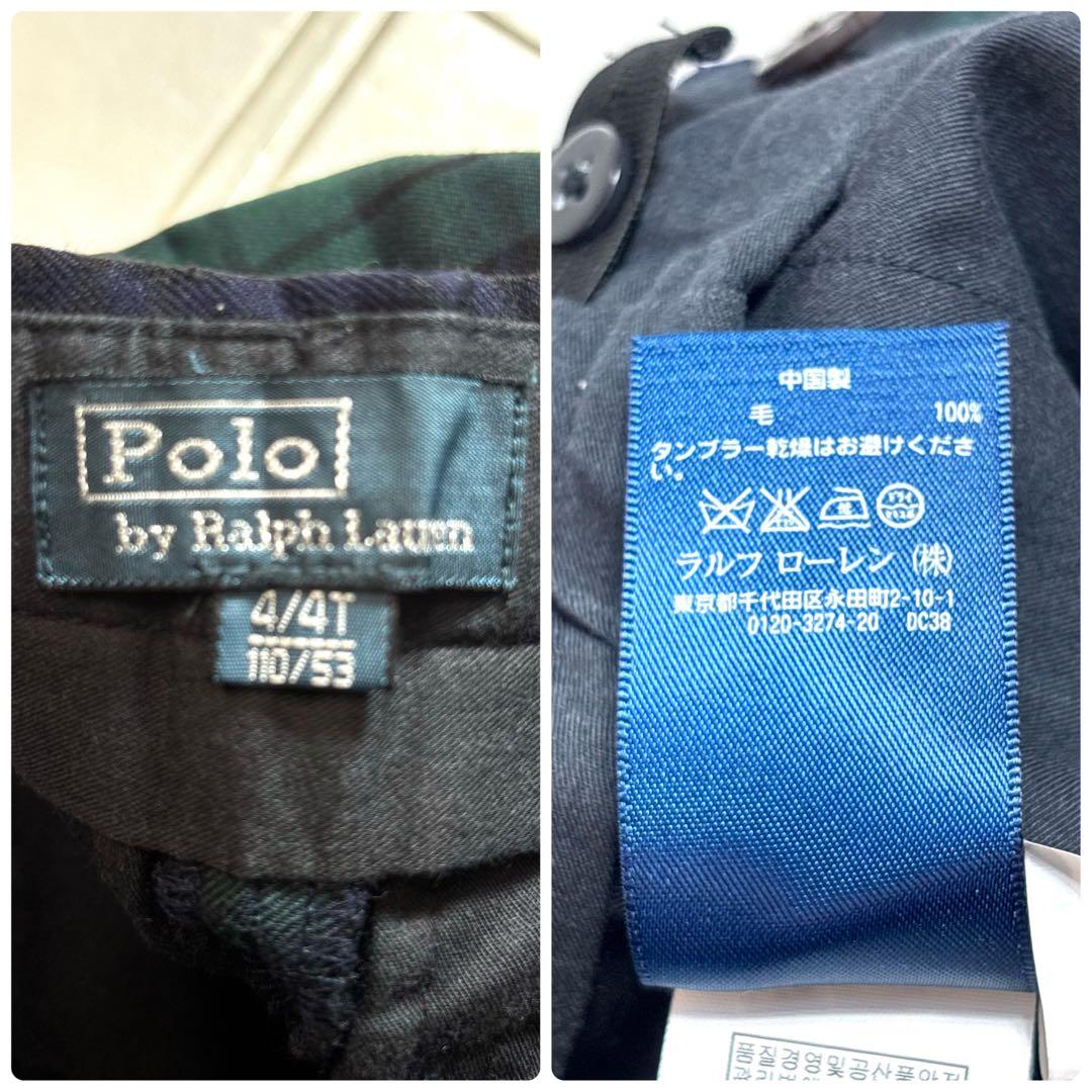 ラルフローレン キッズフォーマル 120/110 紺ブレ チェックパンツ スーツ