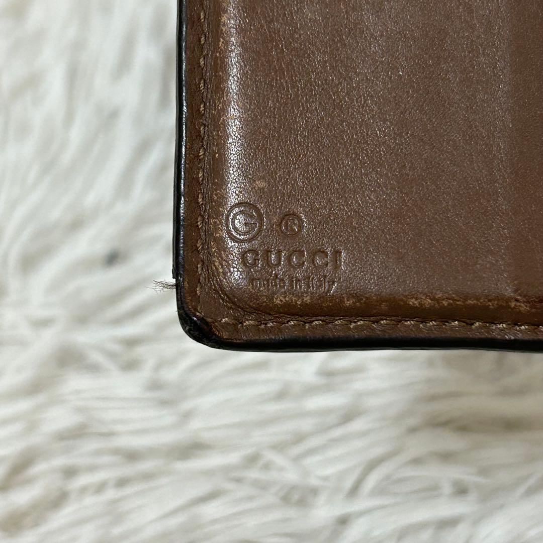 【人気✨マイクロシマ/レザー】グッチ　二つ折り財布　ブラウン　レザー　男女兼用