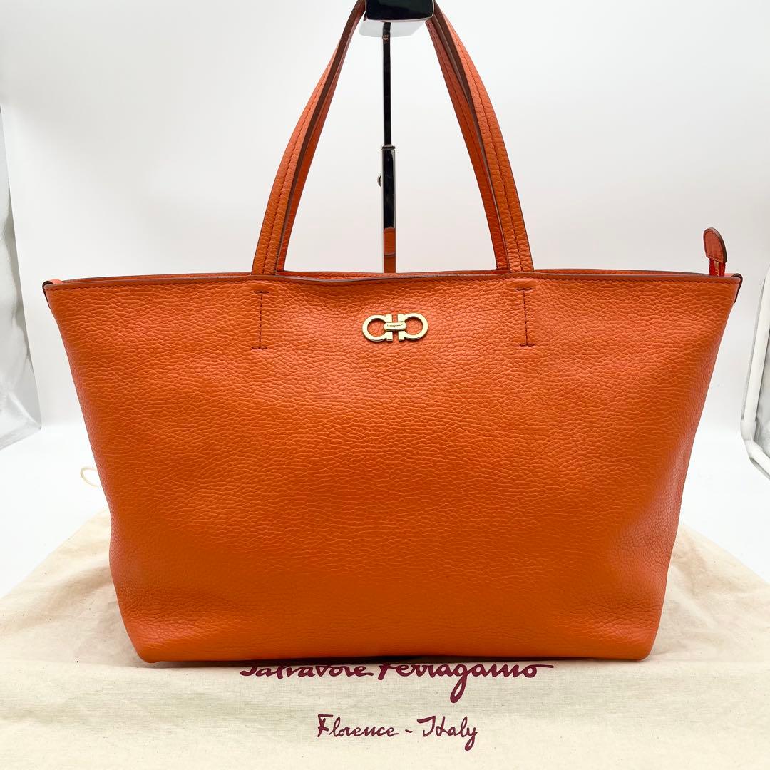 フェラガモ ガンチーニ A4◎ トートバッグ レザー オレンジ