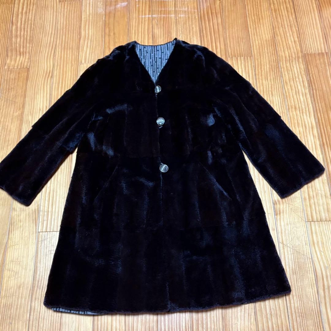 大島紬 / リアルファー リバーシブルコート 美品 着物リメイク