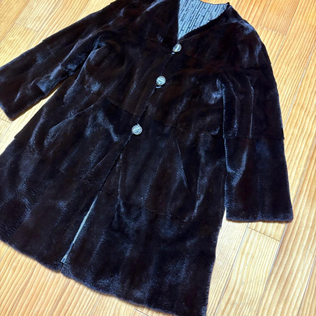 大島紬 / リアルファー リバーシブルコート 美品 着物リメイク