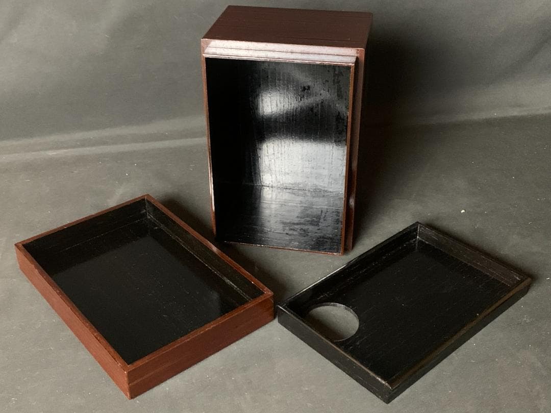 川瀬表完作 溜塗 木製 利休茶箱 茶道具揃い 橋本城岳茶碗 七宝文蒔絵 紙共箱