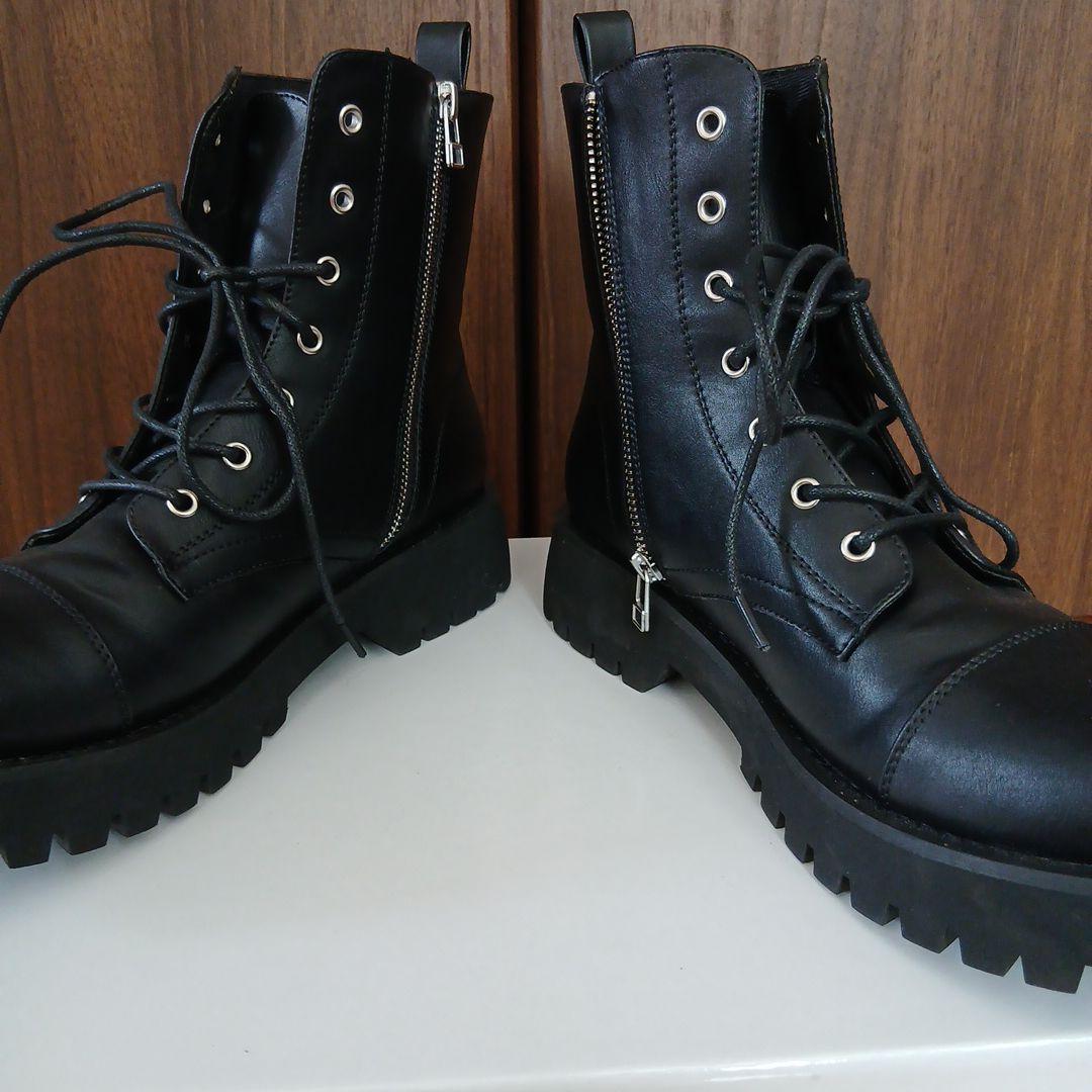 ブラック レースアップ ワークブーツ