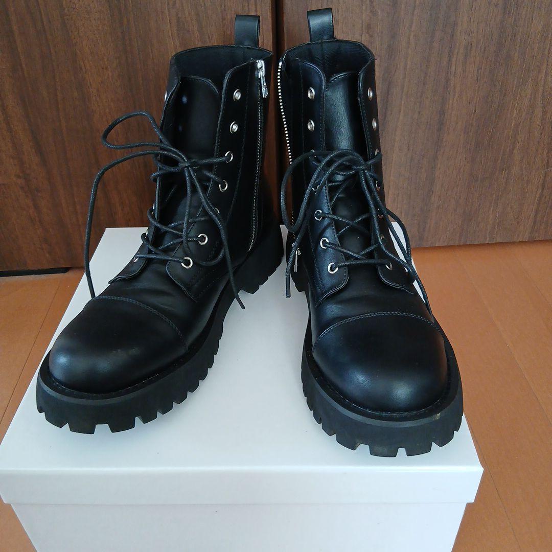 ブラック レースアップ ワークブーツ