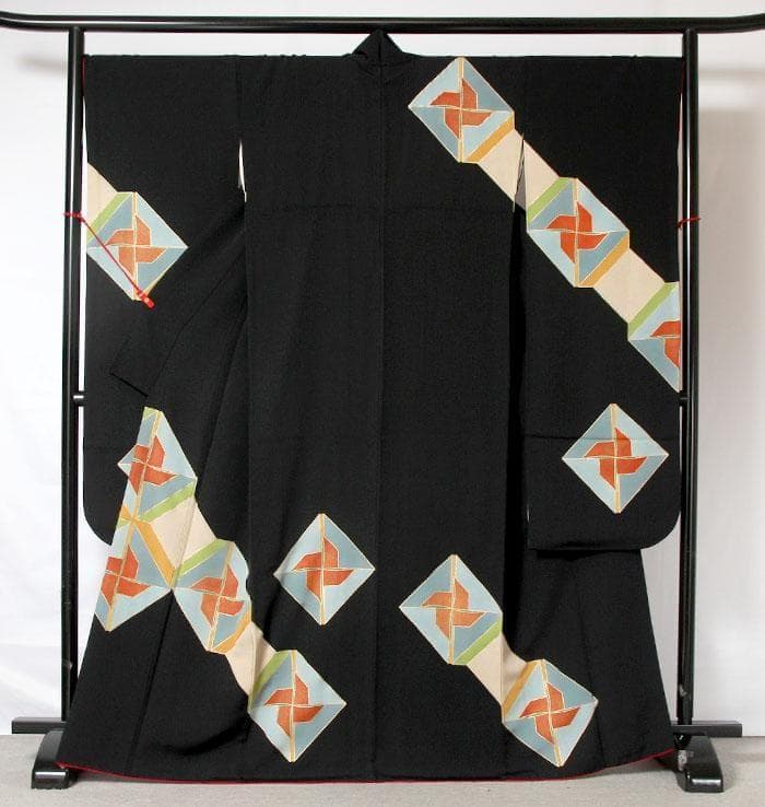 ご注文セット　7098■　Ｌ寸　風車　正絹お振袖　長襦袢付き　美品