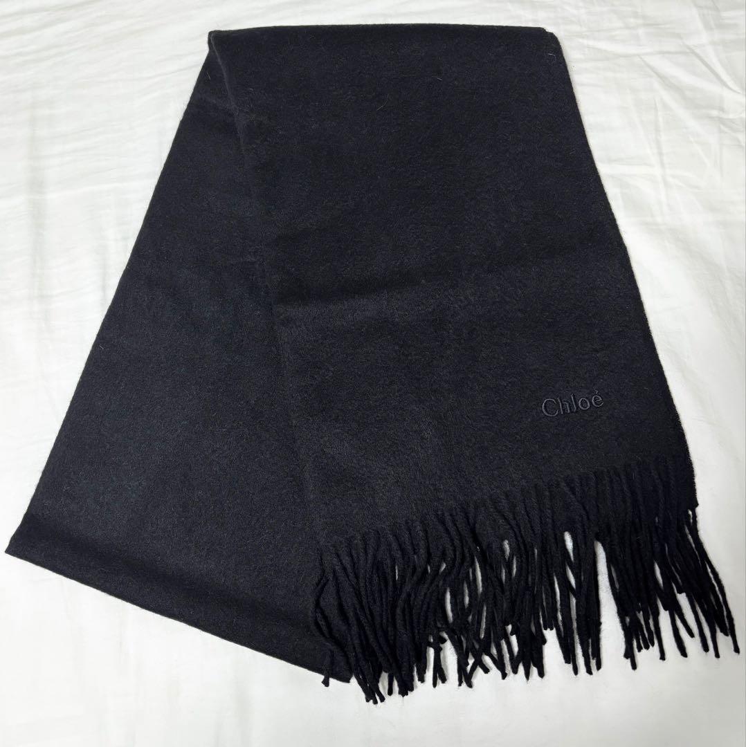 【美品】クロエ カシミヤマフラー ブラック