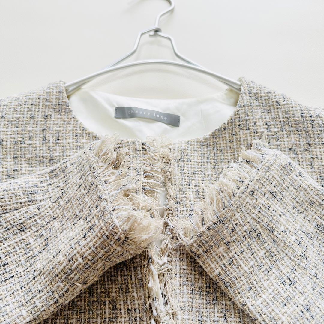 美品　セオリーリュクス　ノーカラーツイードジャケット　フォーマル　セレモニー　M