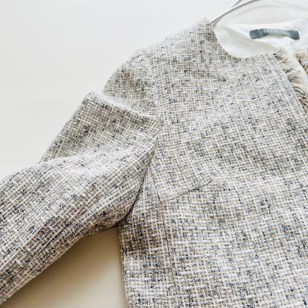 美品　セオリーリュクス　ノーカラーツイードジャケット　フォーマル　セレモニー　M