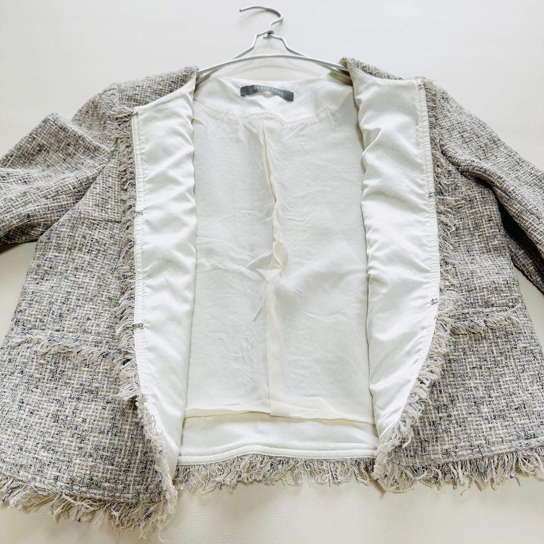 美品　セオリーリュクス　ノーカラーツイードジャケット　フォーマル　セレモニー　M