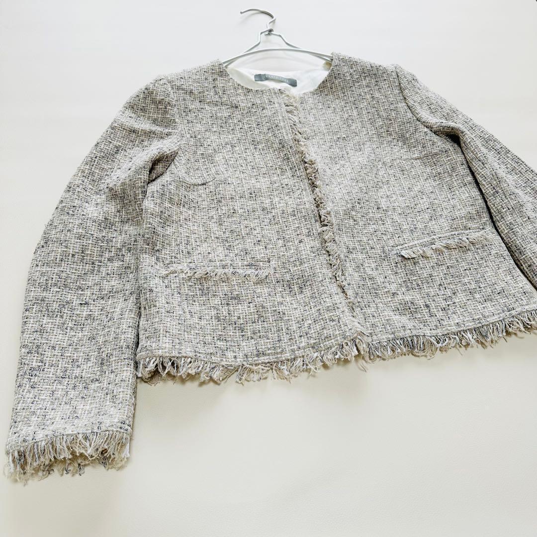 美品　セオリーリュクス　ノーカラーツイードジャケット　フォーマル　セレモニー　M