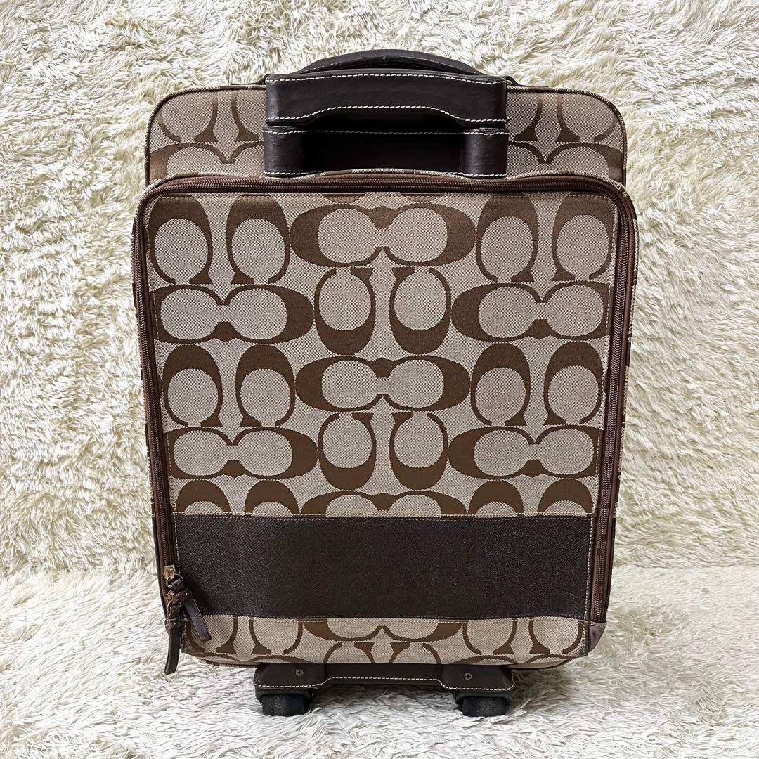 コーチ　キャリーケース　シグネチャー　2輪　キャンバス　レザー　ベージュ　茶色