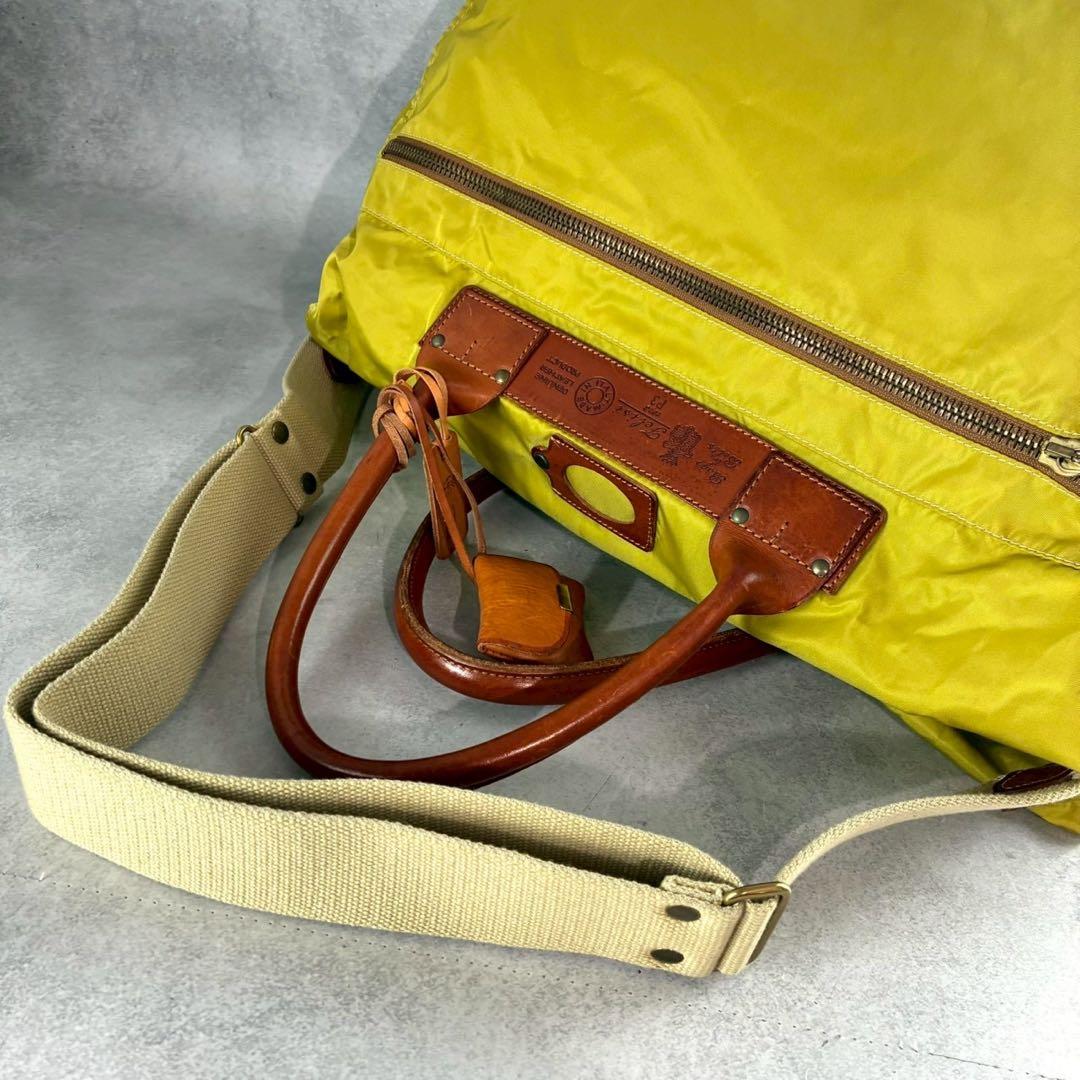 良品 フェリージ P4 レザー ナイロン 2WAY ボストンバッグ イエロー