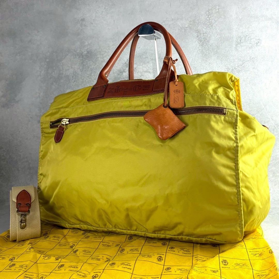 良品 フェリージ P4 レザー ナイロン 2WAY ボストンバッグ イエロー