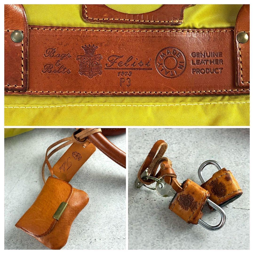 良品 フェリージ P4 レザー ナイロン 2WAY ボストンバッグ イエロー