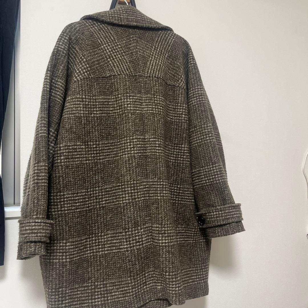 スピックアンドスパン　コート　Wスライバーチェックハーフコート　ブラウン