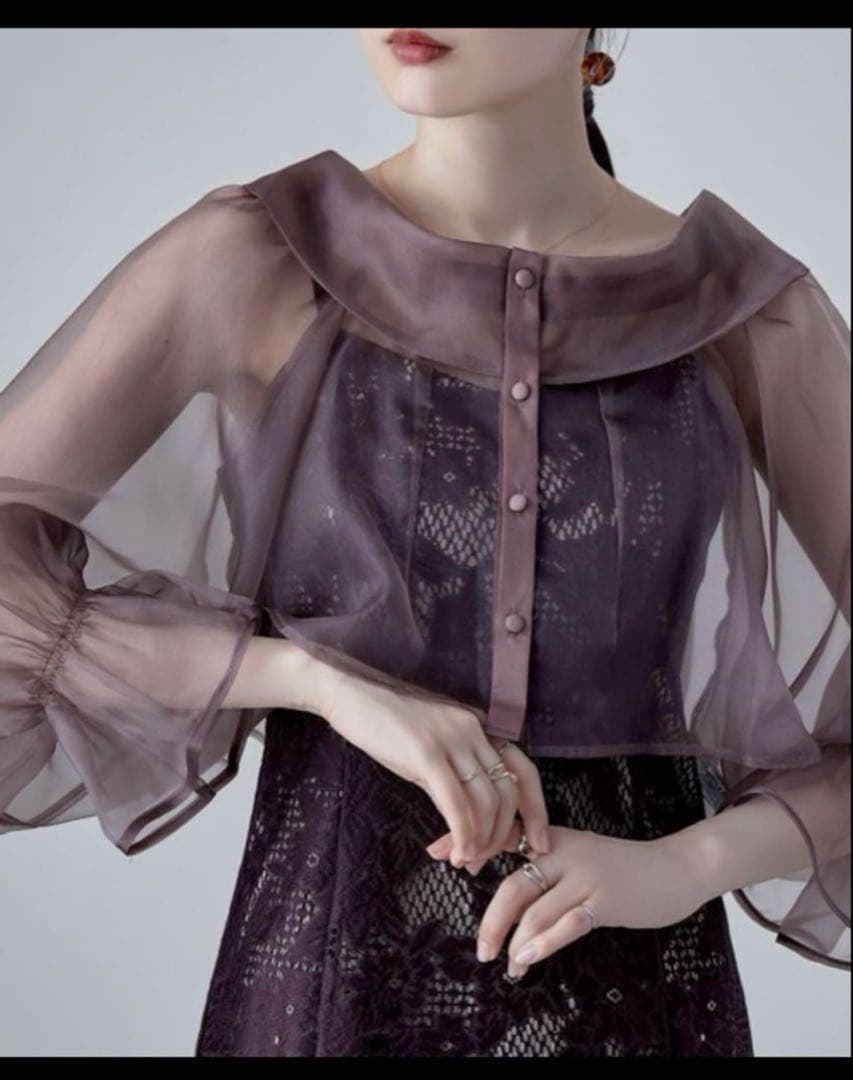 etoll シアーブラウス&マーメイドキャミワンピ パーティードレス　M