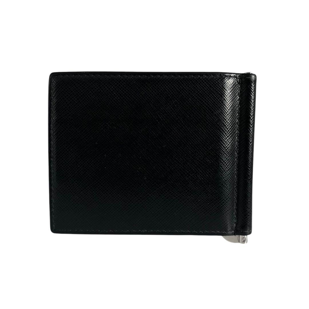 極美✨プラダ マネークリップ 札入れ ミニ財布 三角ロゴ サフィアーノレザー 黒