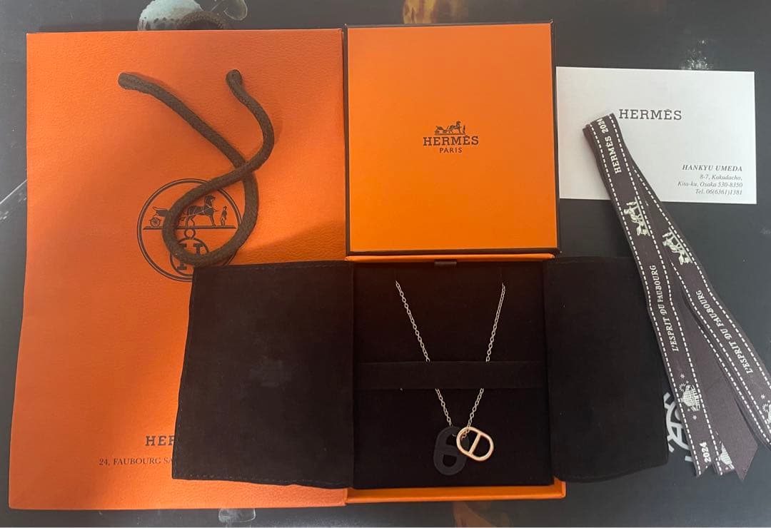 HERMES オーマイヨン　エルメス　ネックレス　ブラック×ピンクゴールド