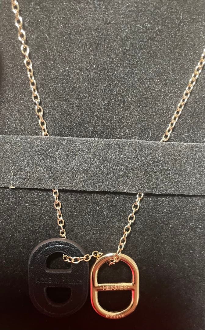 HERMES オーマイヨン　エルメス　ネックレス　ブラック×ピンクゴールド