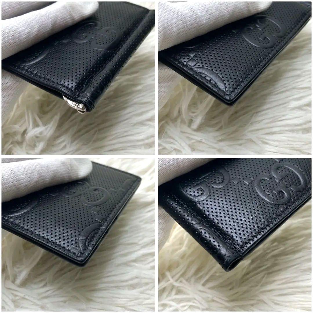 ✨ほぼ未使用　付属品完備✨グッチ　マネークリップ　エンボスレザー　ブラック　黒