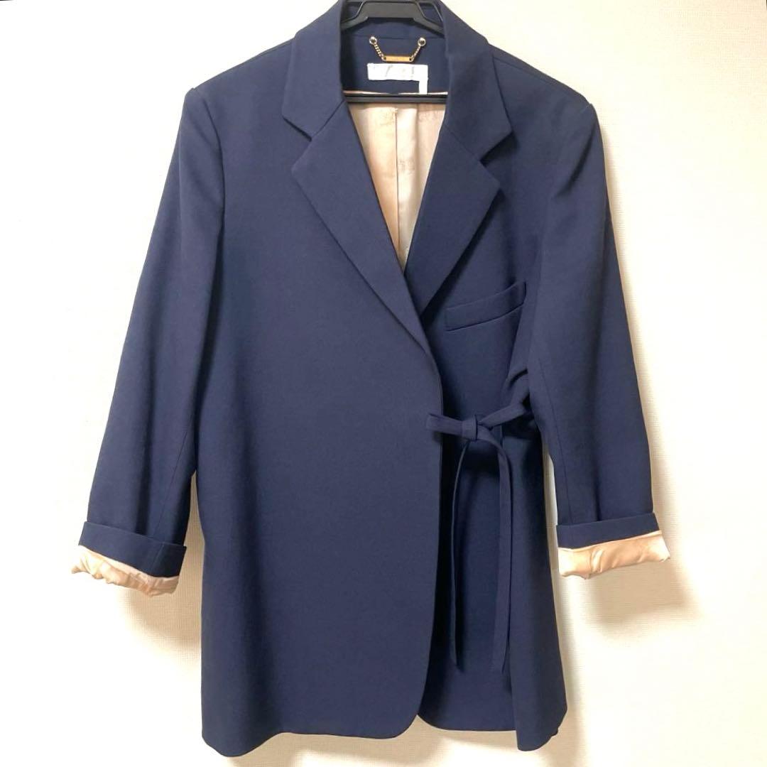 美品Chloe′ 38 ネイビー テーラードジャケット ピンクベージュ裏地