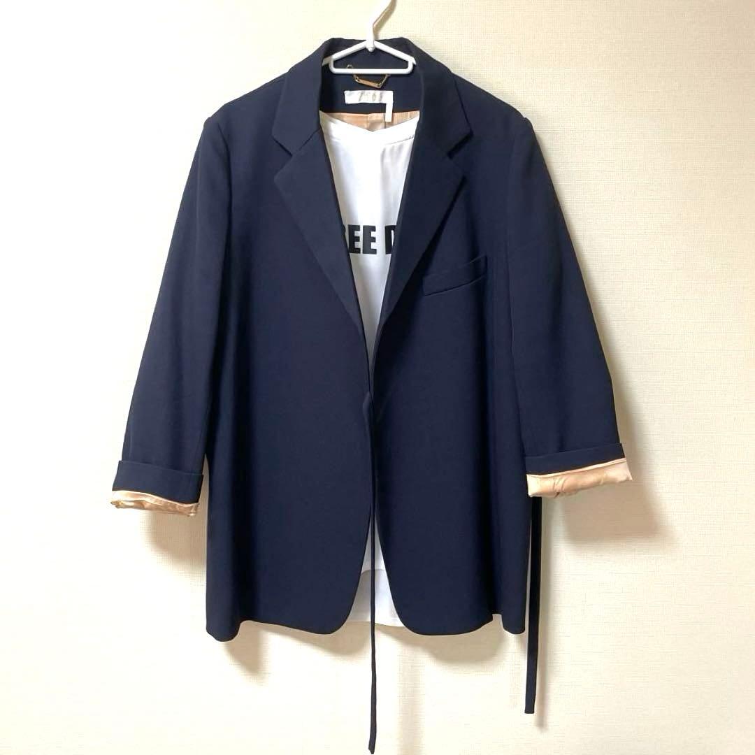 美品Chloe′ 38 ネイビー テーラードジャケット ピンクベージュ裏地