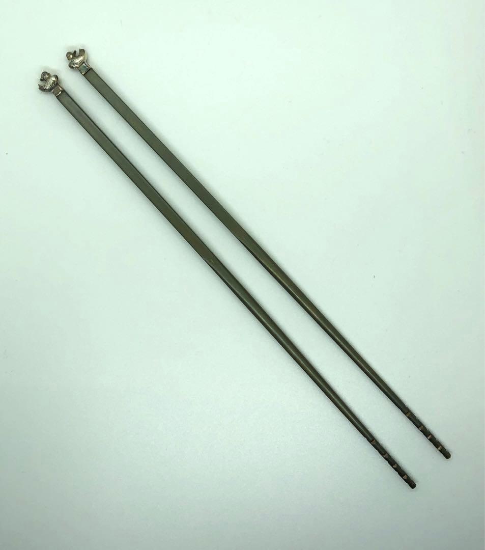 木村清雲 作 純銀南鐐鳥頭火箸 約140g