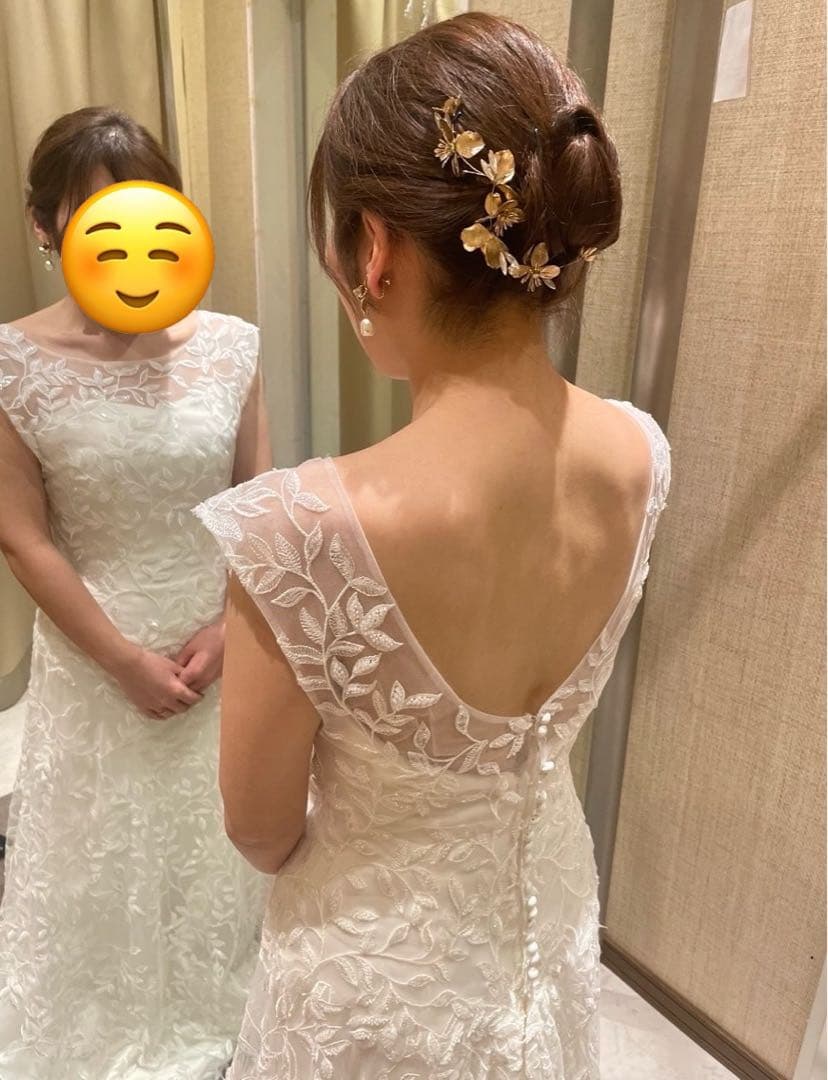 ウェディングドレス＋ベール　オフホワイト 刺繍入り スレンダー　マーメイド