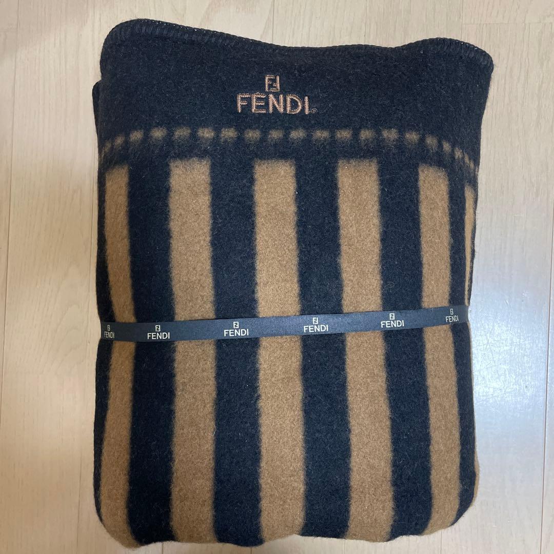 FENDI フェンディ 毛布 ストライプ ブラウン✖️ブラック ウール