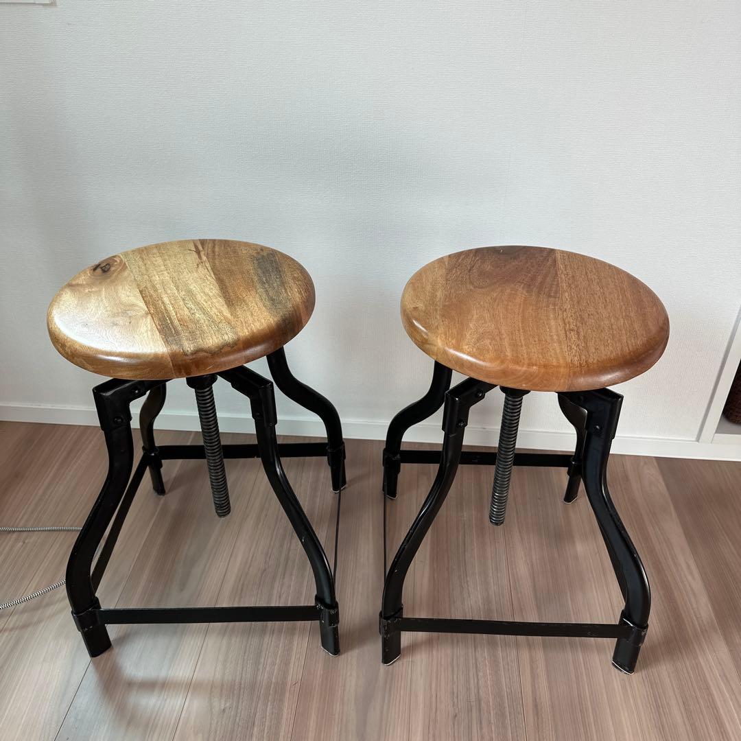アンティークスツール 高さ調整可能 2脚セット