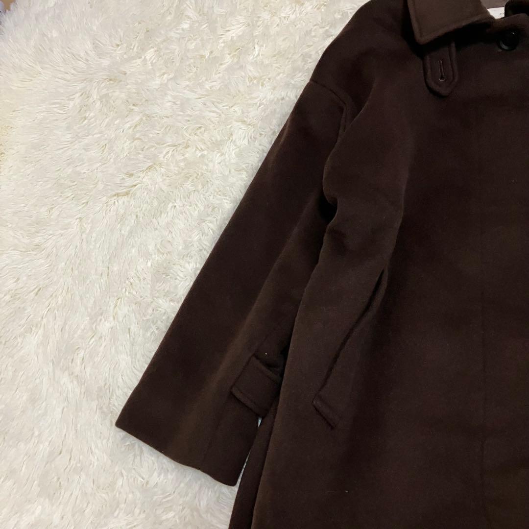 かぐれ ウールバルマカンコート ステンカラー ロング ブラウン