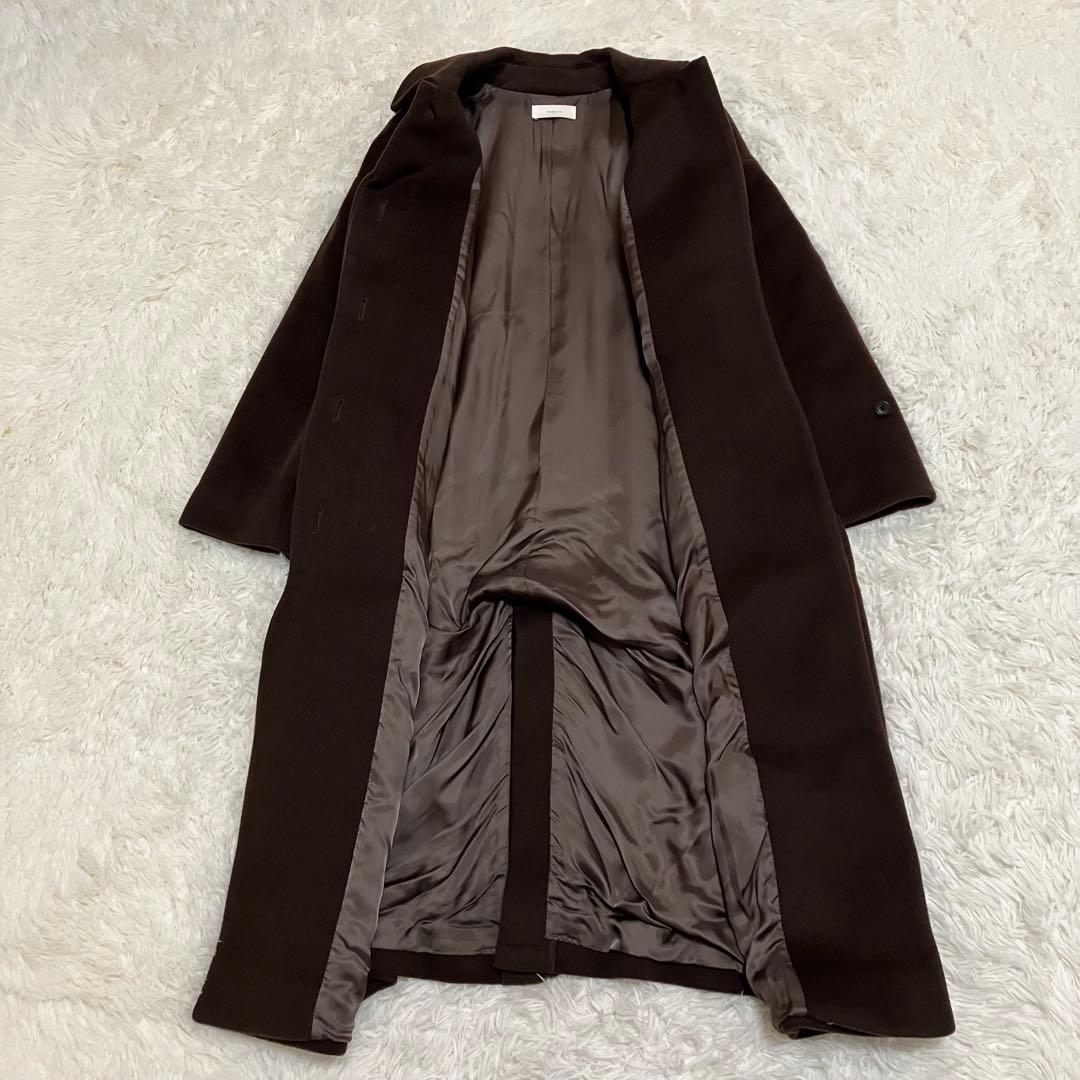 かぐれ ウールバルマカンコート ステンカラー ロング ブラウン