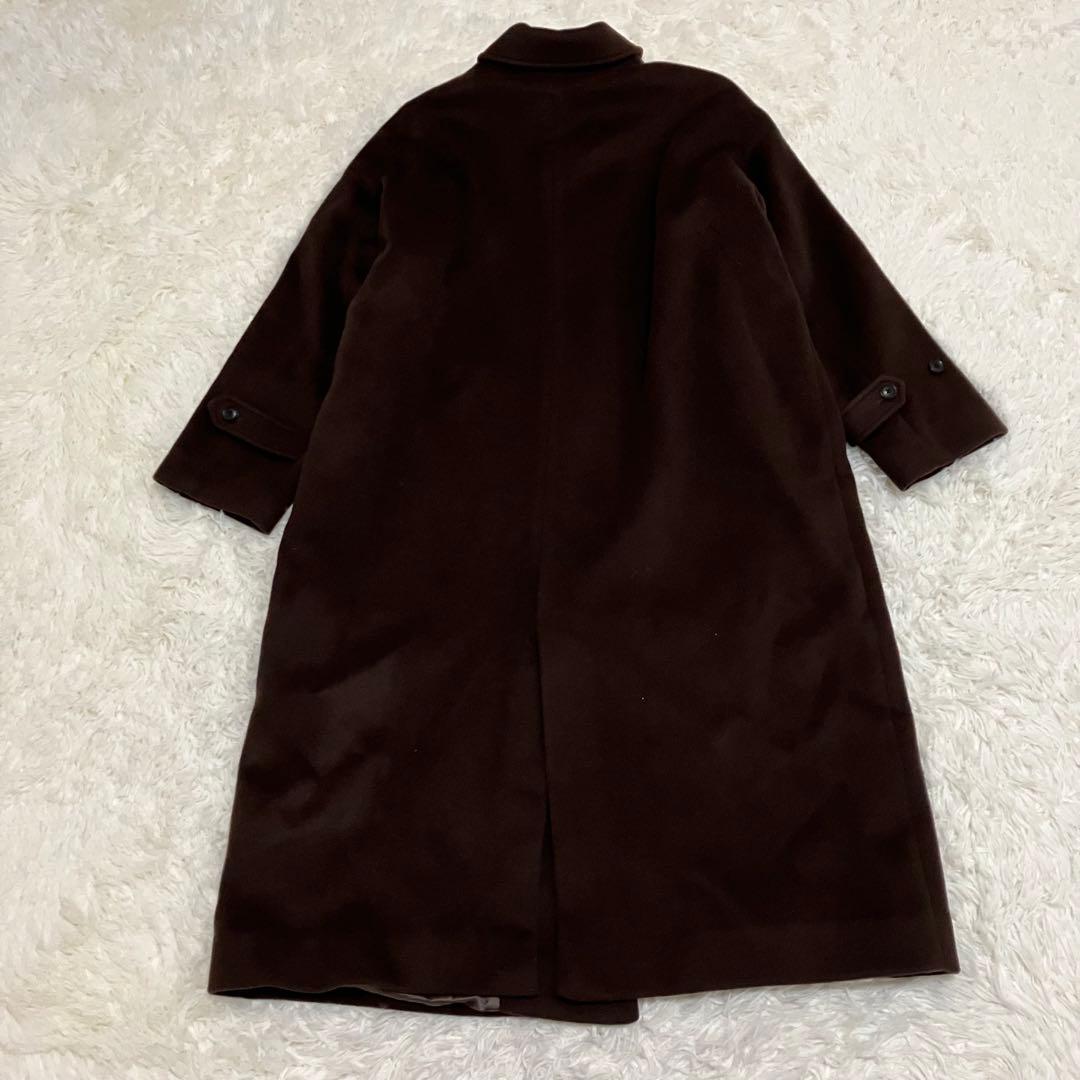 かぐれ ウールバルマカンコート ステンカラー ロング ブラウン