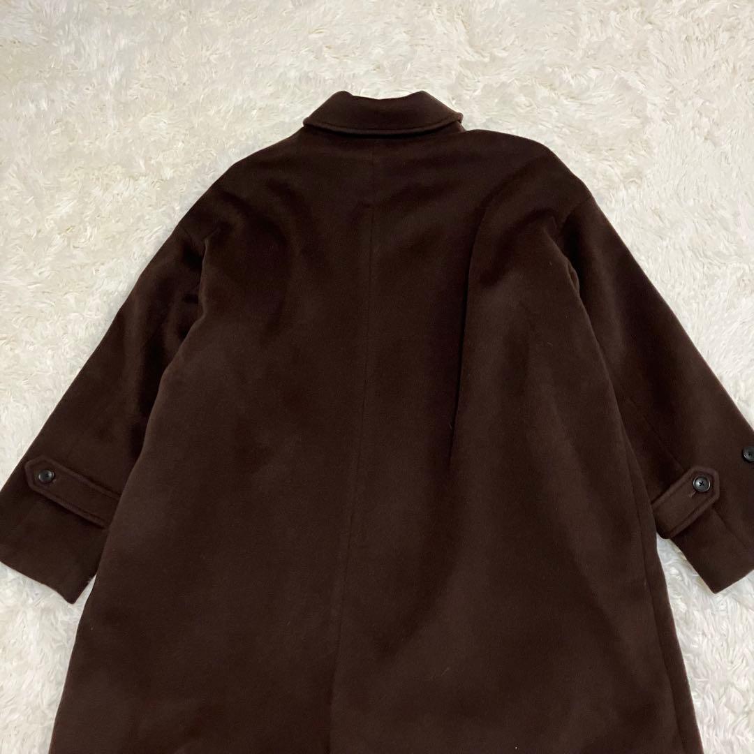 かぐれ ウールバルマカンコート ステンカラー ロング ブラウン