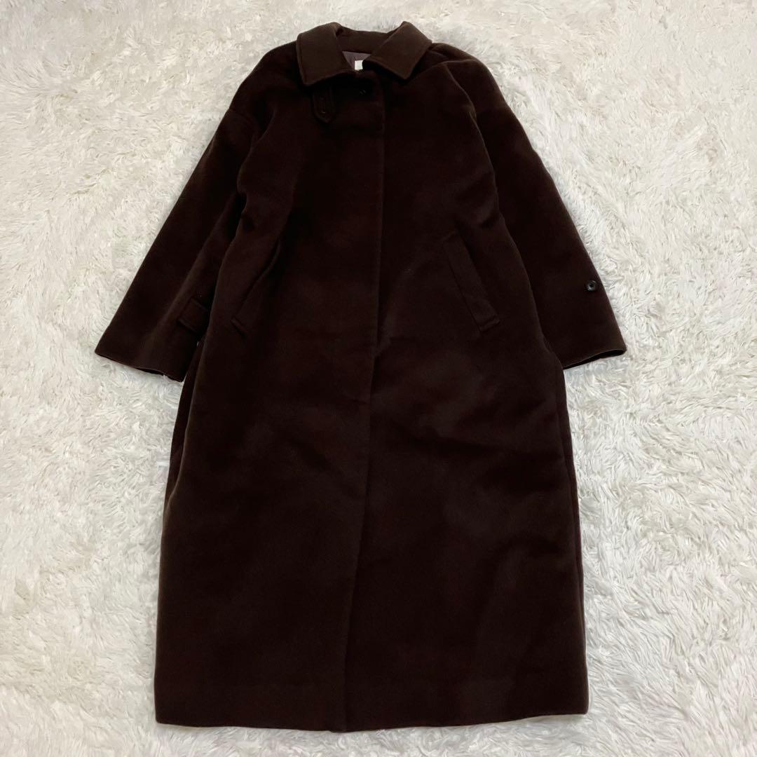 かぐれ ウールバルマカンコート ステンカラー ロング ブラウン