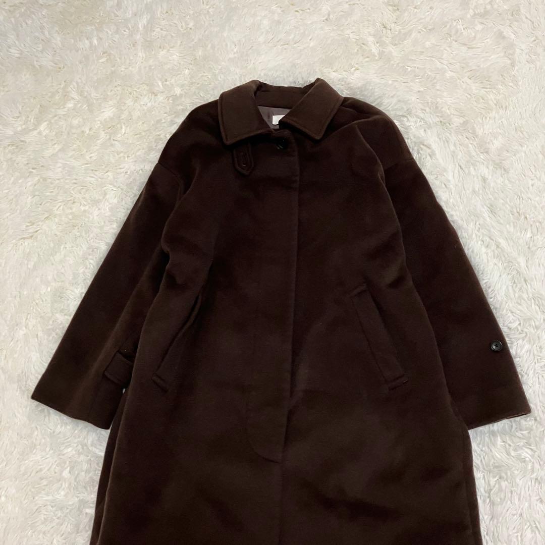 かぐれ ウールバルマカンコート ステンカラー ロング ブラウン