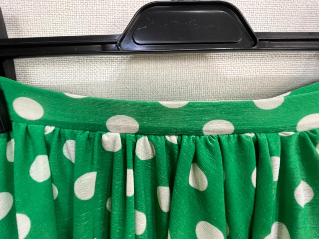 フラメンコ衣装 ツーピース+スカーフ グリーン×白水玉 ストレッチ フリル 軽量