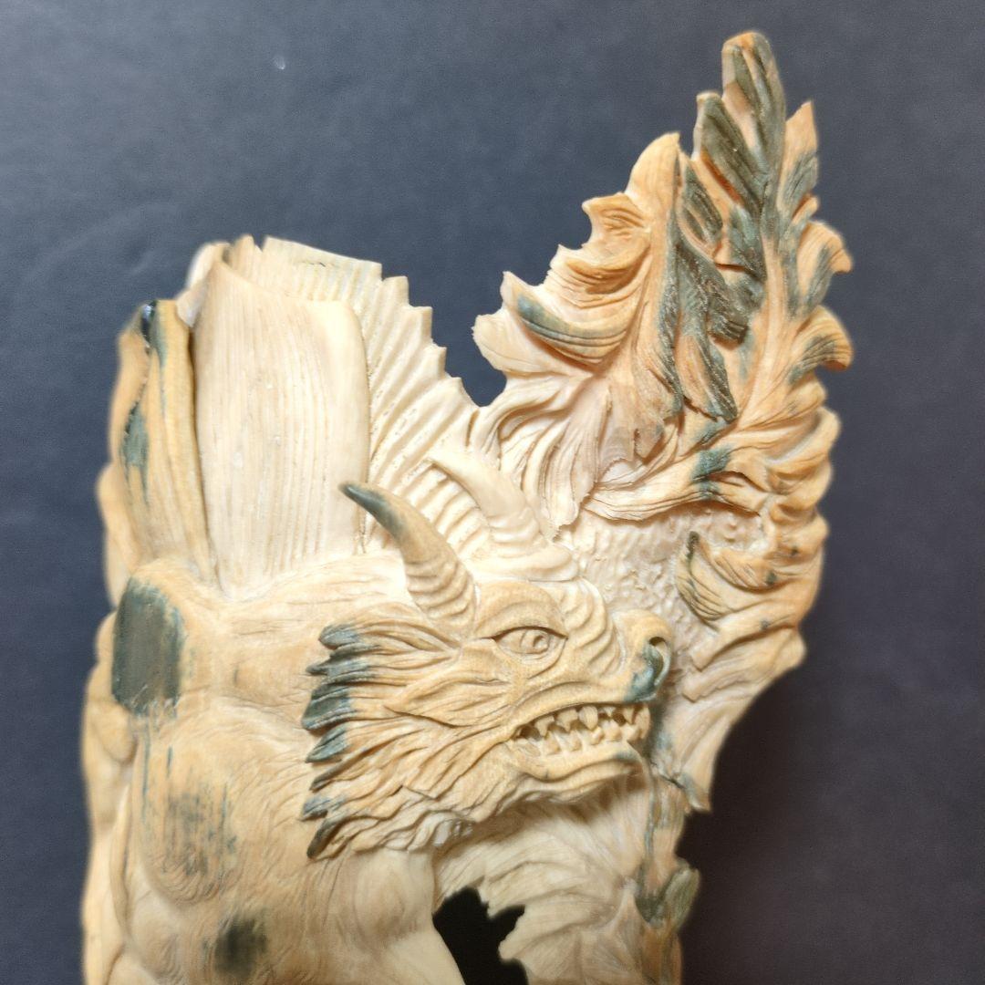 （希少） マンモス牙彫刻ストーンドラゴン 置物 本物保証 ロシア産 マンモス牙